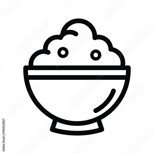 Bowl of mashed potatoes or ice cream icon, minimalist outline, white background
