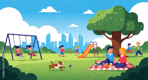 People Playing in City Park.