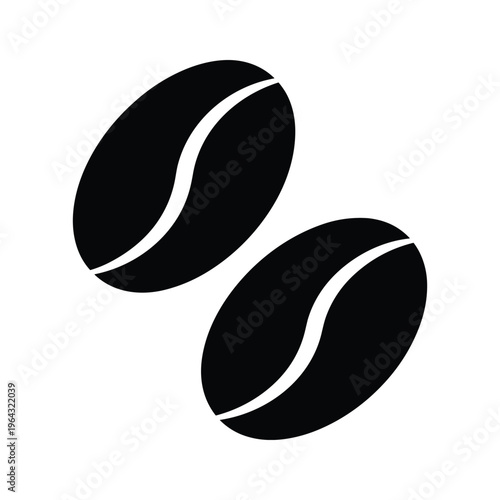 Simple Black Icon of Two Coffee Beans on White Background