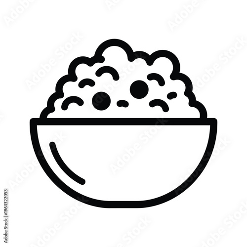 Simple Icon of a Bowl of Rice or Porridge, Vector Outline