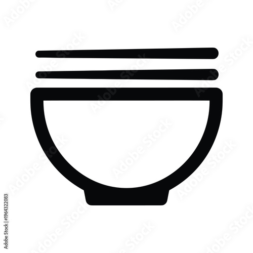 Simple Black and White Icon of a Bowl with Chopsticks