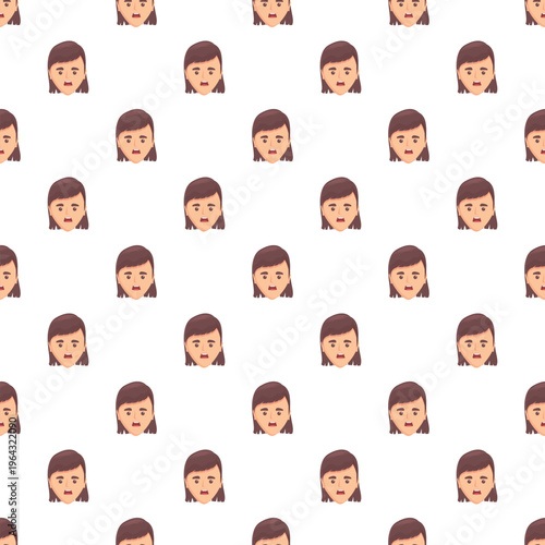 Cartoon woman character face showing a surprised or scared expression in a seamless pattern