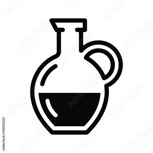 Black and white icon of an oil cruet or decanter with liquid inside