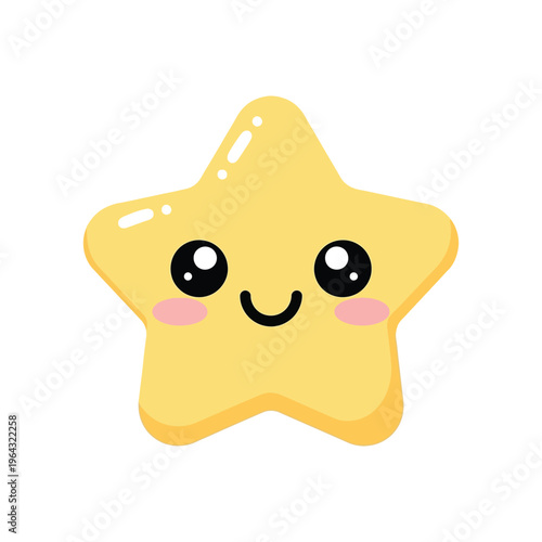 Cute Smiling Yellow Cartoon Star Character.
