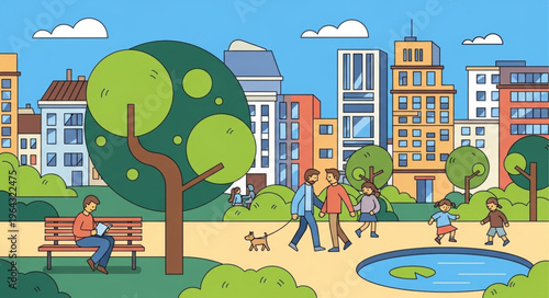 People Walking in City Park.