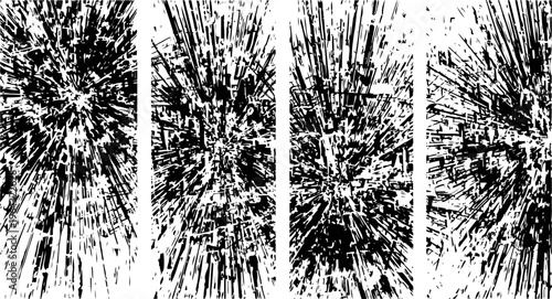 Black grunge cracked paint splatter textures on white background abstract distress overlay design set