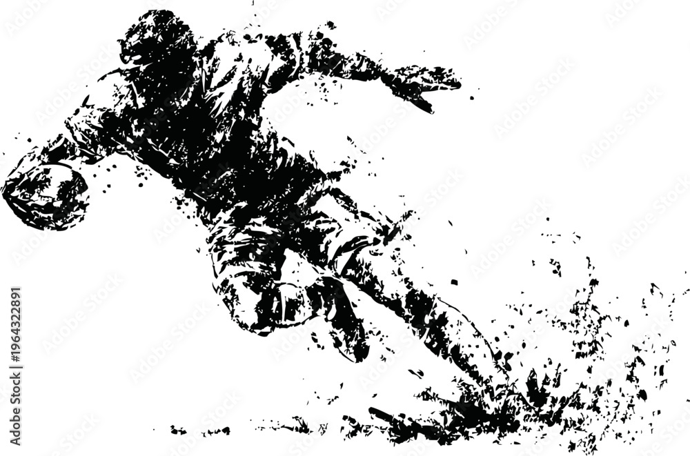 Obraz premium American football player running with ball kicking up dirt in dynamic action silhouette