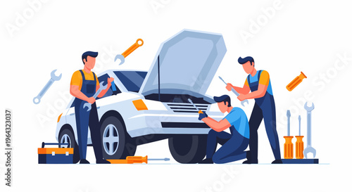 Mechanics working on a car.