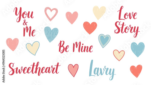 Collection of Valentines Day Hearts and Romantic Sayings.