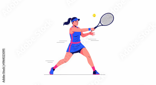 Woman Playing Tennis with Racket.