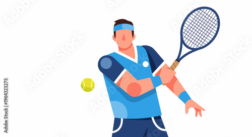 Man Playing Tennis with Racket.