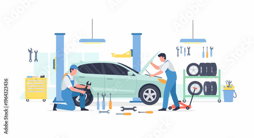 Mechanics working on a car.