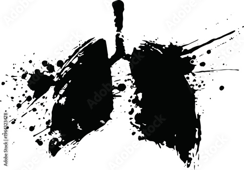 Abstract black ink splatter in the shape of human lungs artistic grunge respiratory system illustration