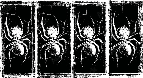monochrome grunge spider print with distressed textured background