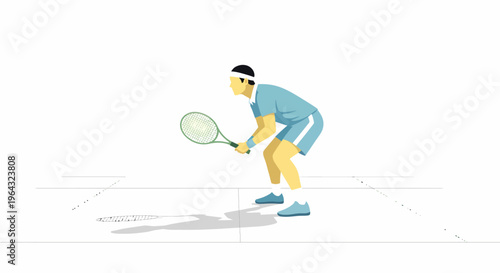 Man Playing Tennis with Racket.