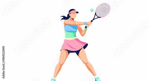 Woman Playing Tennis with Racket.