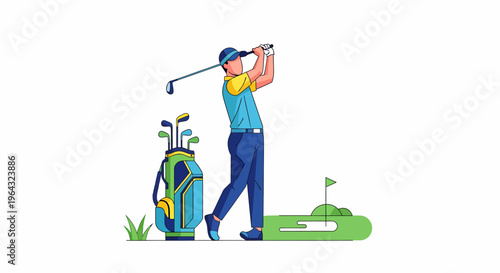 Man swinging golf club outdoors.
