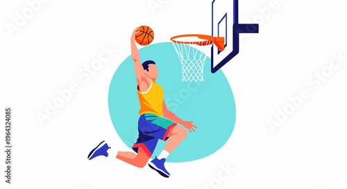 Man dunking basketball in hoop.