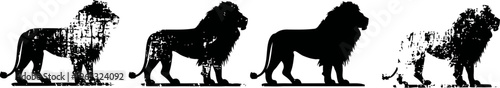 lion silhouette evolution design showing progressive growth from cub to adult in black and white