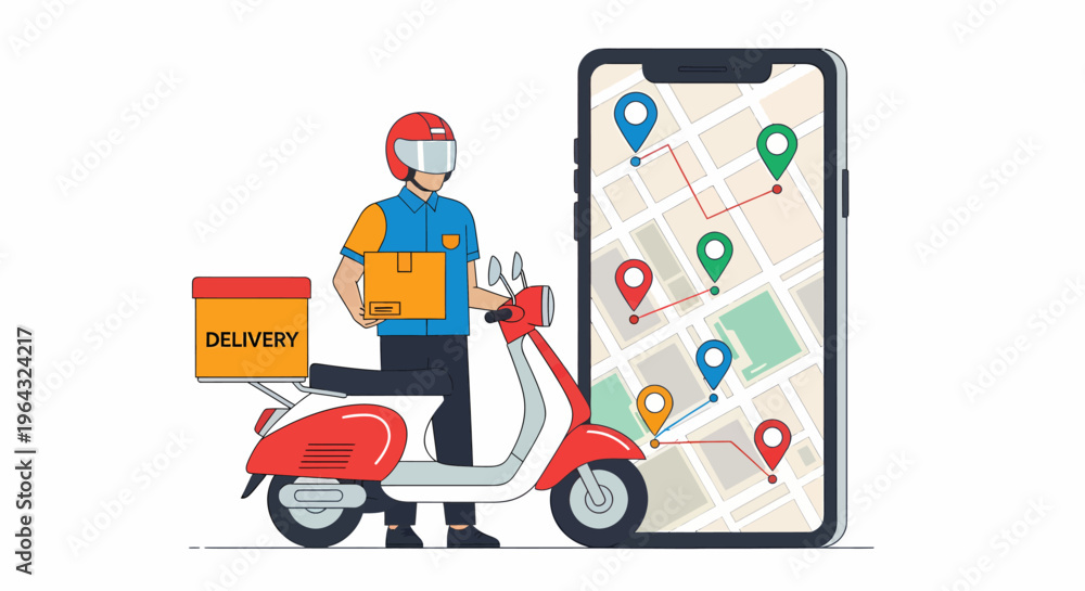 Fototapeta premium Delivery man on red scooter.