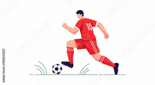 Soccer player kicking ball with leg.