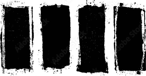 Grunge black brushstroke rectangles with rough edges isolated on white background