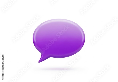 A stylish purple speech bubble icon with a modern design and gradient effect.
