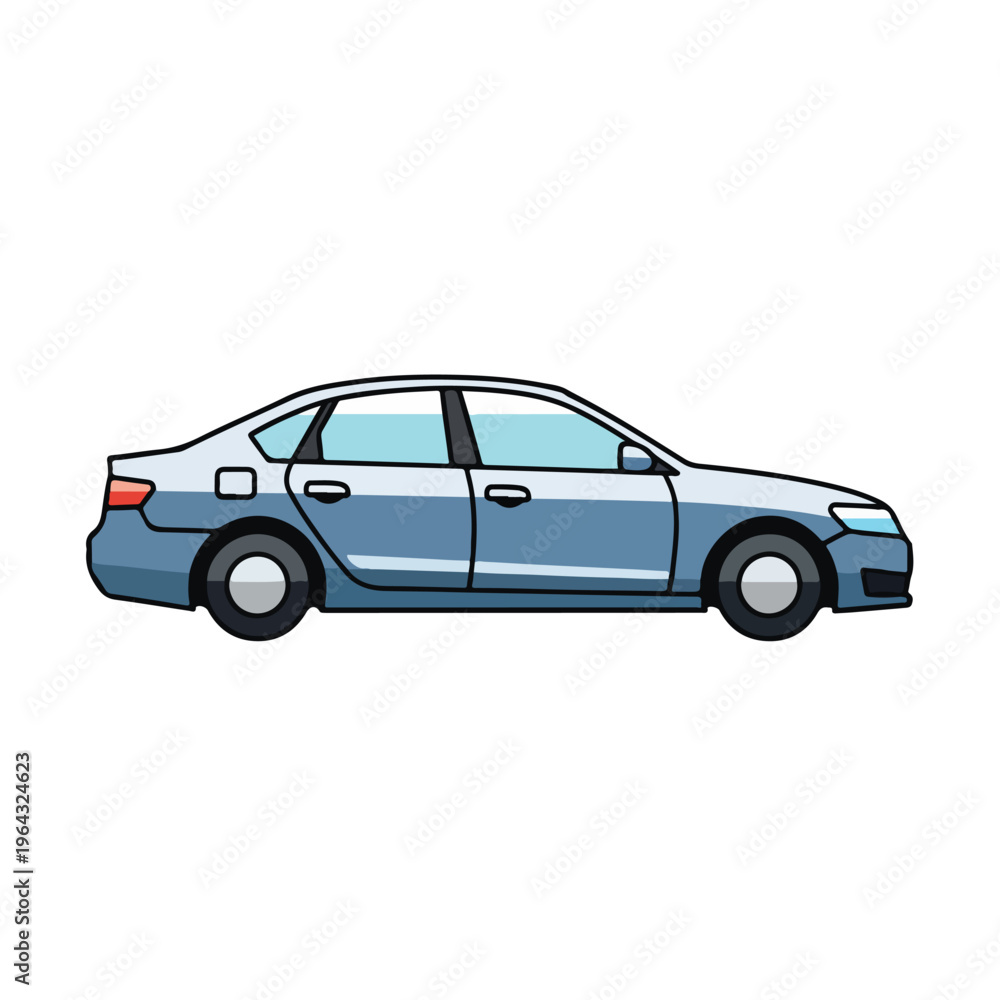 Obraz premium Side view of a blue sedan car on white background