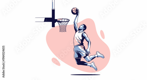 Man playing basketball in mid air.