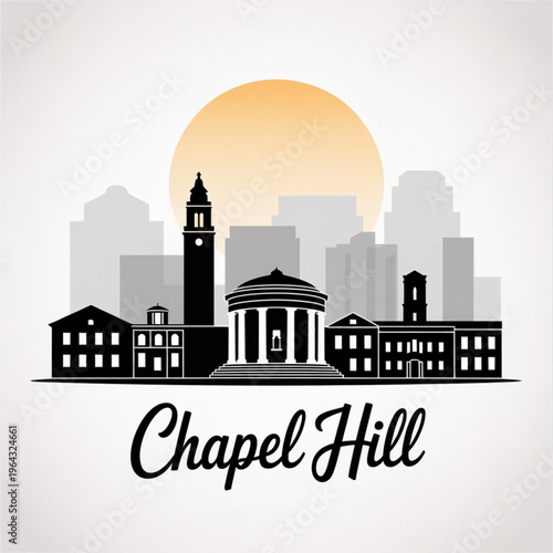 Chapel Hill Skyline Silhouette — A Classic University Town in North Carolina Vector Illustration
