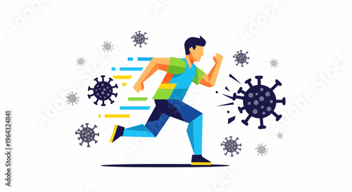 Man Running From Virus Germs Fast.