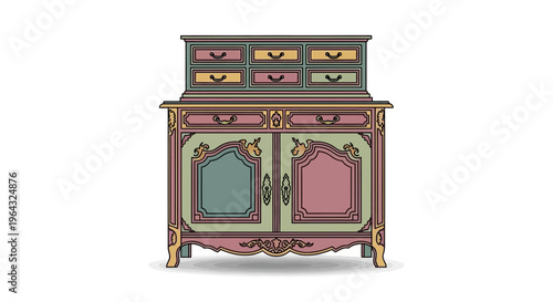 Vintage colorful cabinet with doors.
