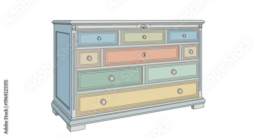Colorful Dresser with Multiple Drawers.
