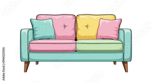Colorful sofa with cushions on it.