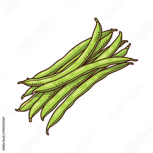 Healthy Green Beans Illustration: Fresh, Raw Produce Isolated on White