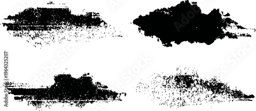 Four black ink splatter designs on white background with rough textured edges