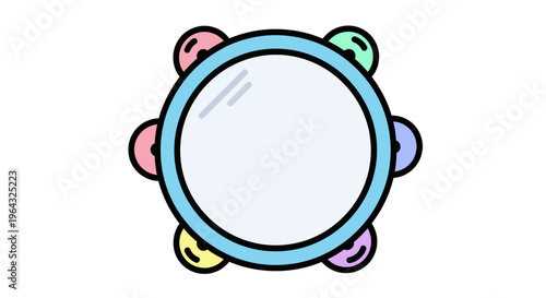 Colorful Tambourine Musical Instrument Closeup.