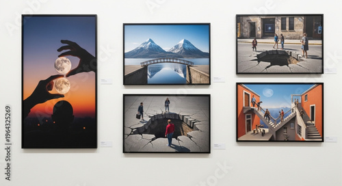 Pictures on a white wall.