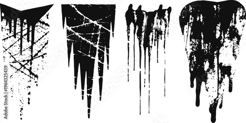grunge drip paint splatter vector set abstract black ink drops and streaks distressed decorative elements