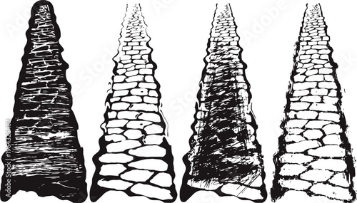 Ancient arrowheads set four detailed black and white stone arrowhead illustrations