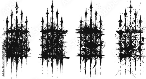 Grunge gothic spiked ornamental designs for background or tattoo with sharp pointed edges and splatter elements