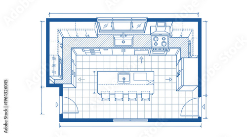 Modern Kitchen Floor Plan Blueprint for Home Renovation and Architectural Interior Design