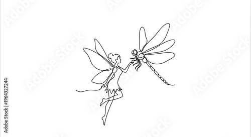 Fairy and Dragonfly Line Art