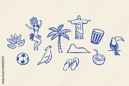 Brazil culture doodle icon set hand drawn vector illustration