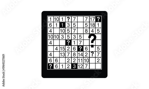 A complex number puzzle grid with several missing values represented by question marks