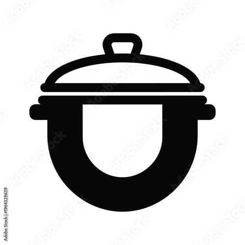 Black Silhouette Icon of a Cooking Pot with Lid
