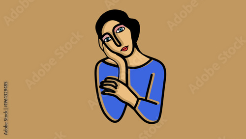 thinking woman symbol, flat vector illustration