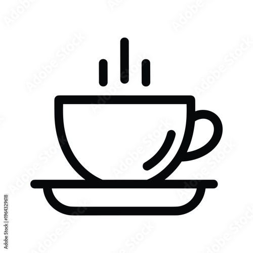 Simple Line Icon of a Hot Coffee Cup with Steam on a Saucer