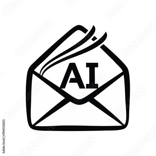 Artificial intelligence email icon. Flat design vector illustration for communication and technology themes