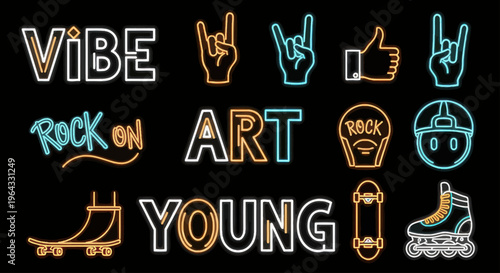 Vibe Rock On Art Young Neon Signs and Symbols Collection.